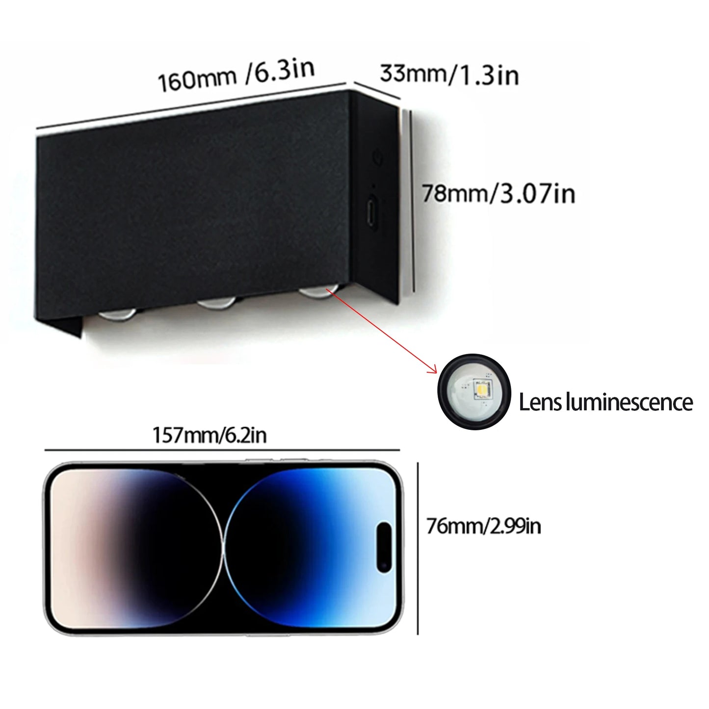 LED modern charging wall lamp touch 3-color  3600mAh