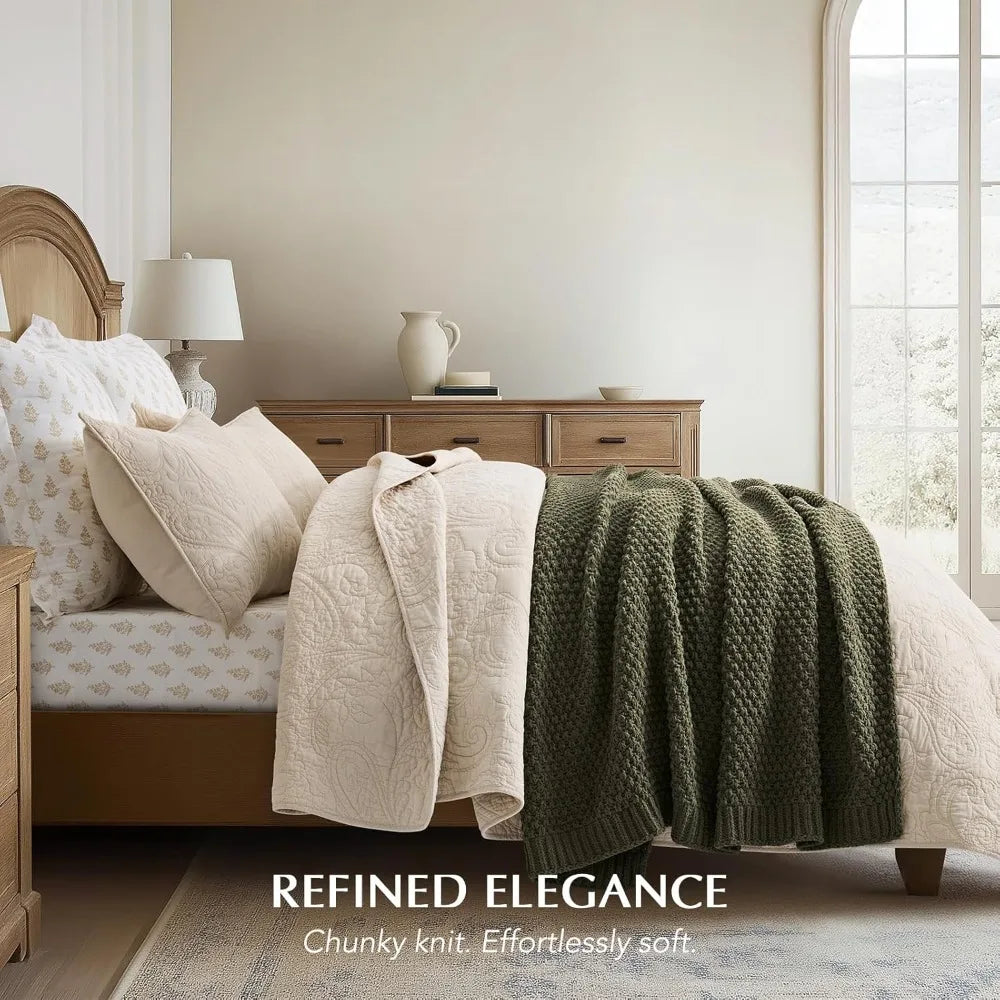 Chunky Chenille Knit Throw Blanket Soft Luxurious Moss Stitch