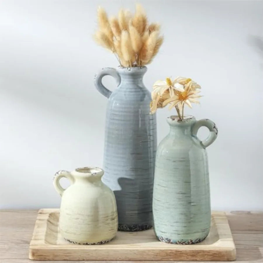 Ceramic Vase Set of 3 with Handle,