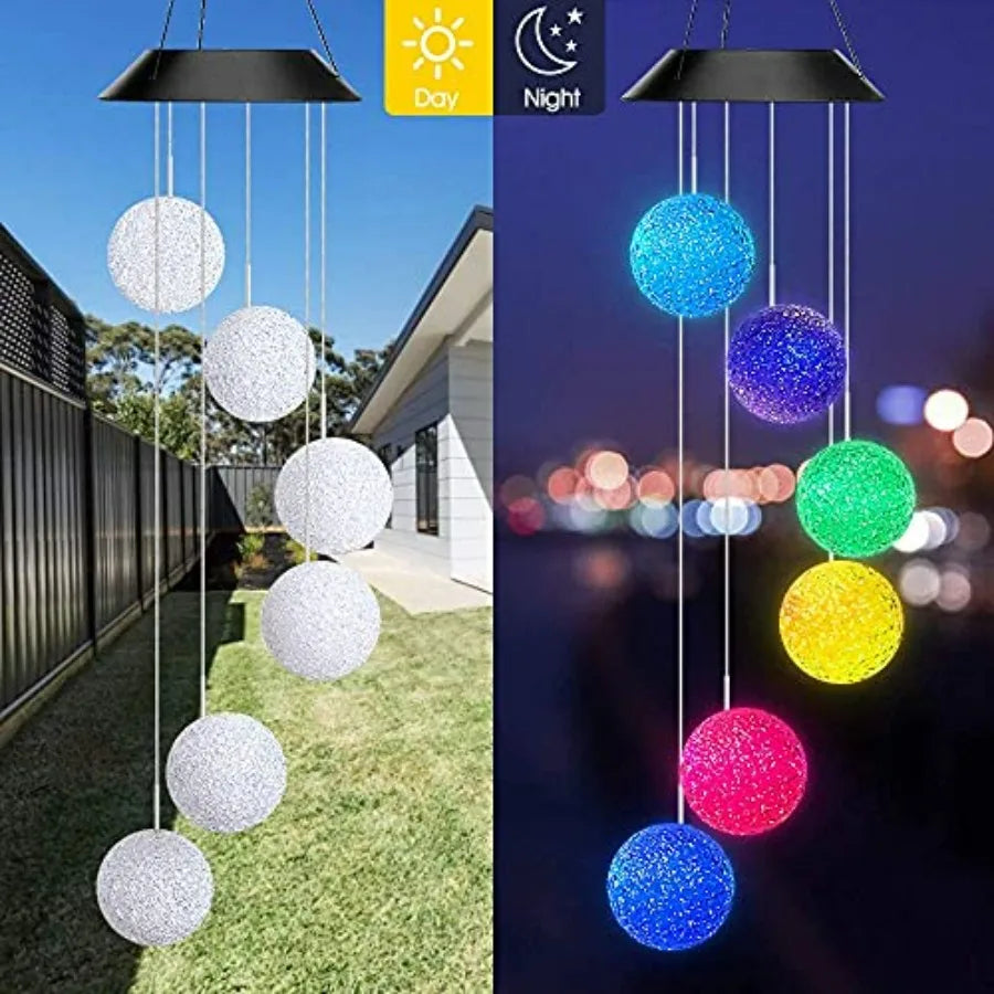 Color Changing Solar Power Wind Chime Crystal Ball Wind Chime
