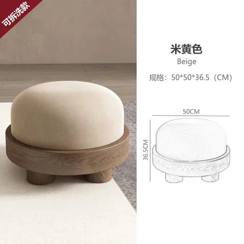 Pouf Furniture Stool Solid Wood Low Shoe Changing