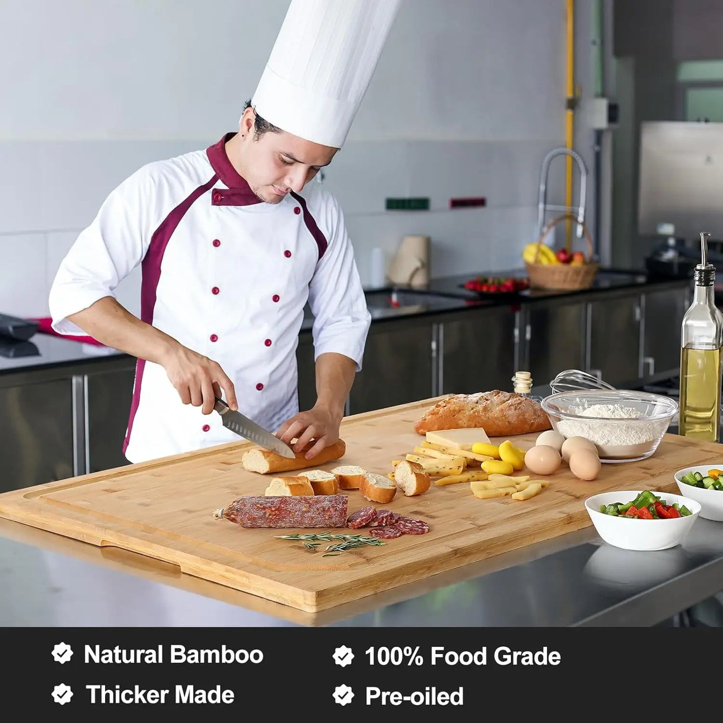 Extra Large Bamboo Cutting Board with Handle and Juice Groove