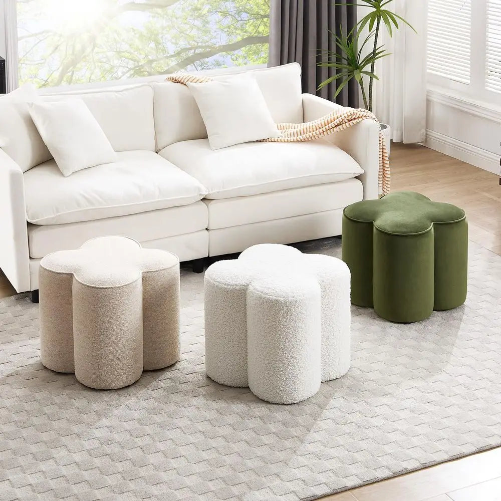 Flower Pouf Ottomans Foot Rest Set of 2, Velvet Fabric