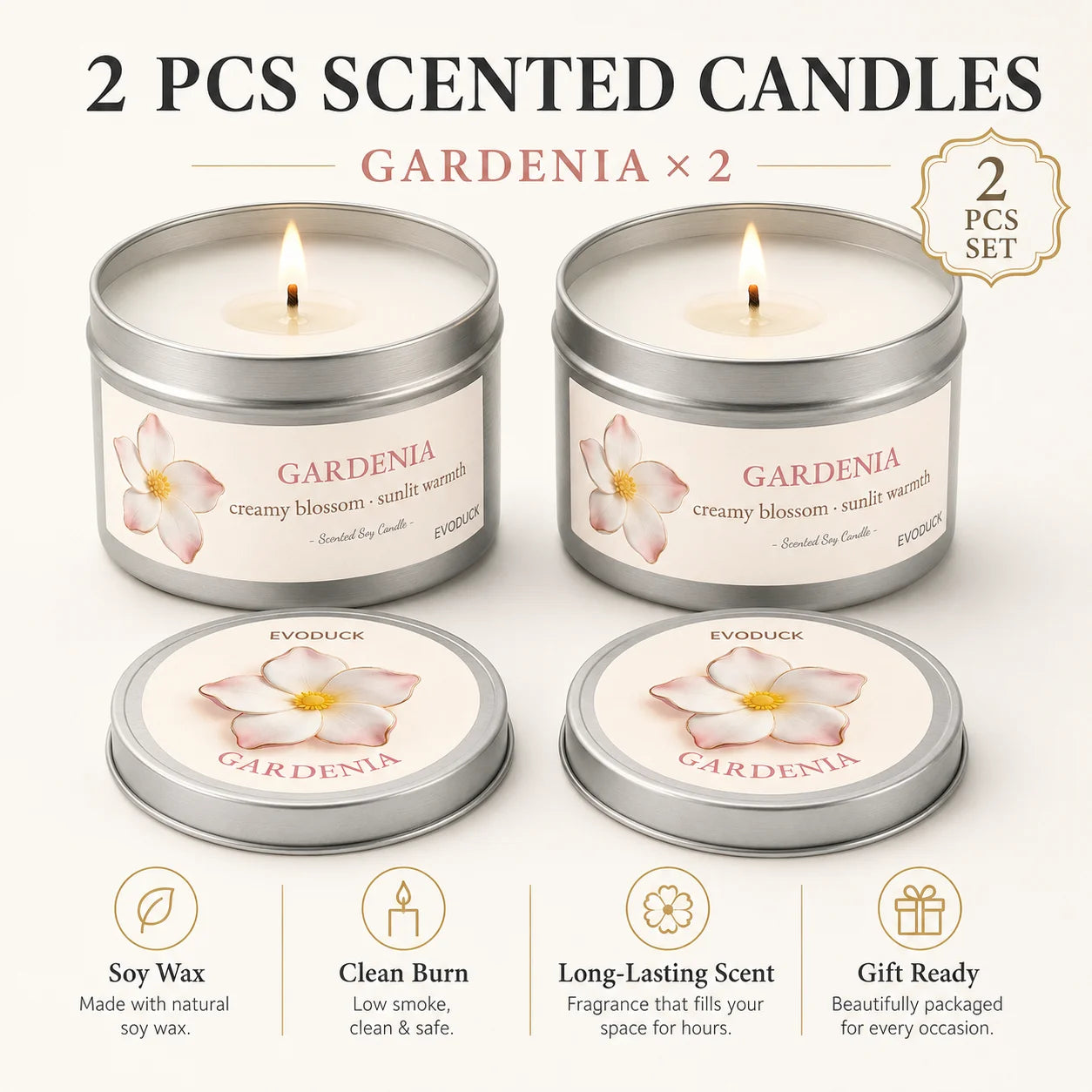 4Pcs Floral Scented Candle Set  Natural Soy Wax Tin Candles