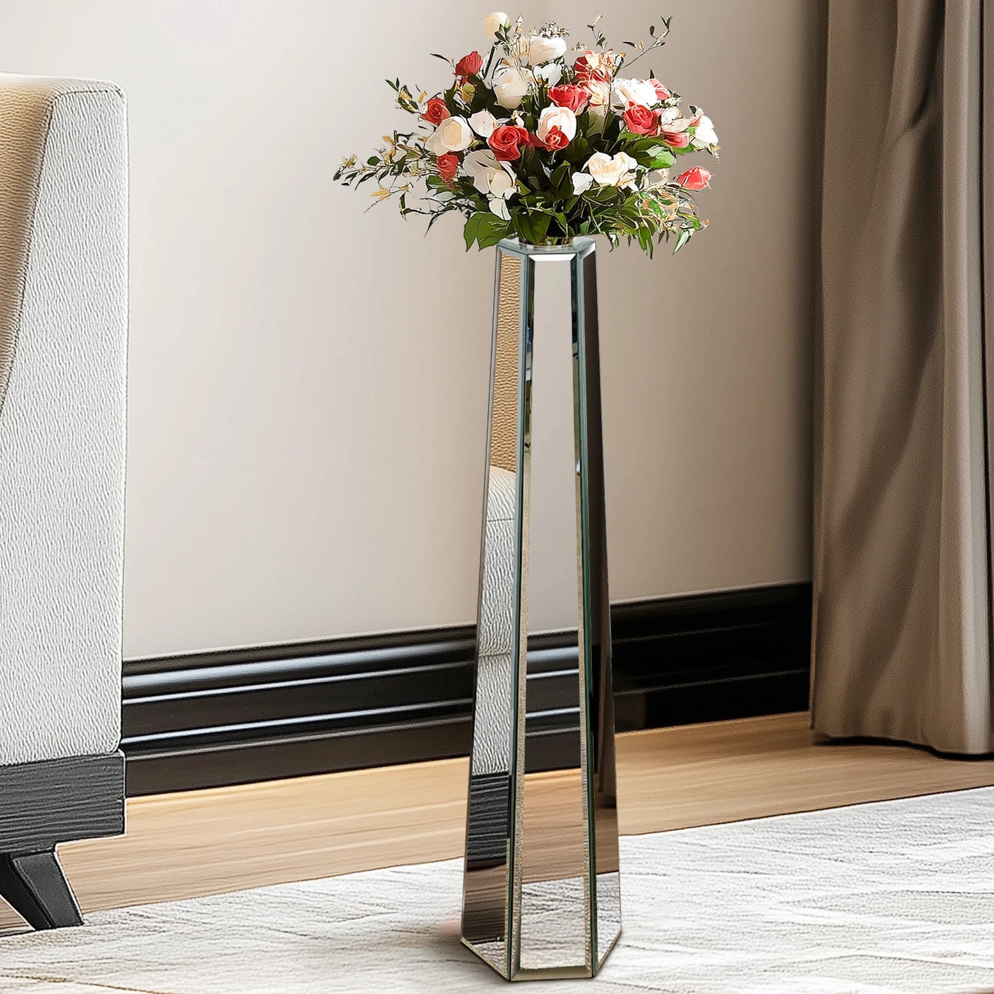 30 Inch Tall Modern Floor Vase Mirrored Glass