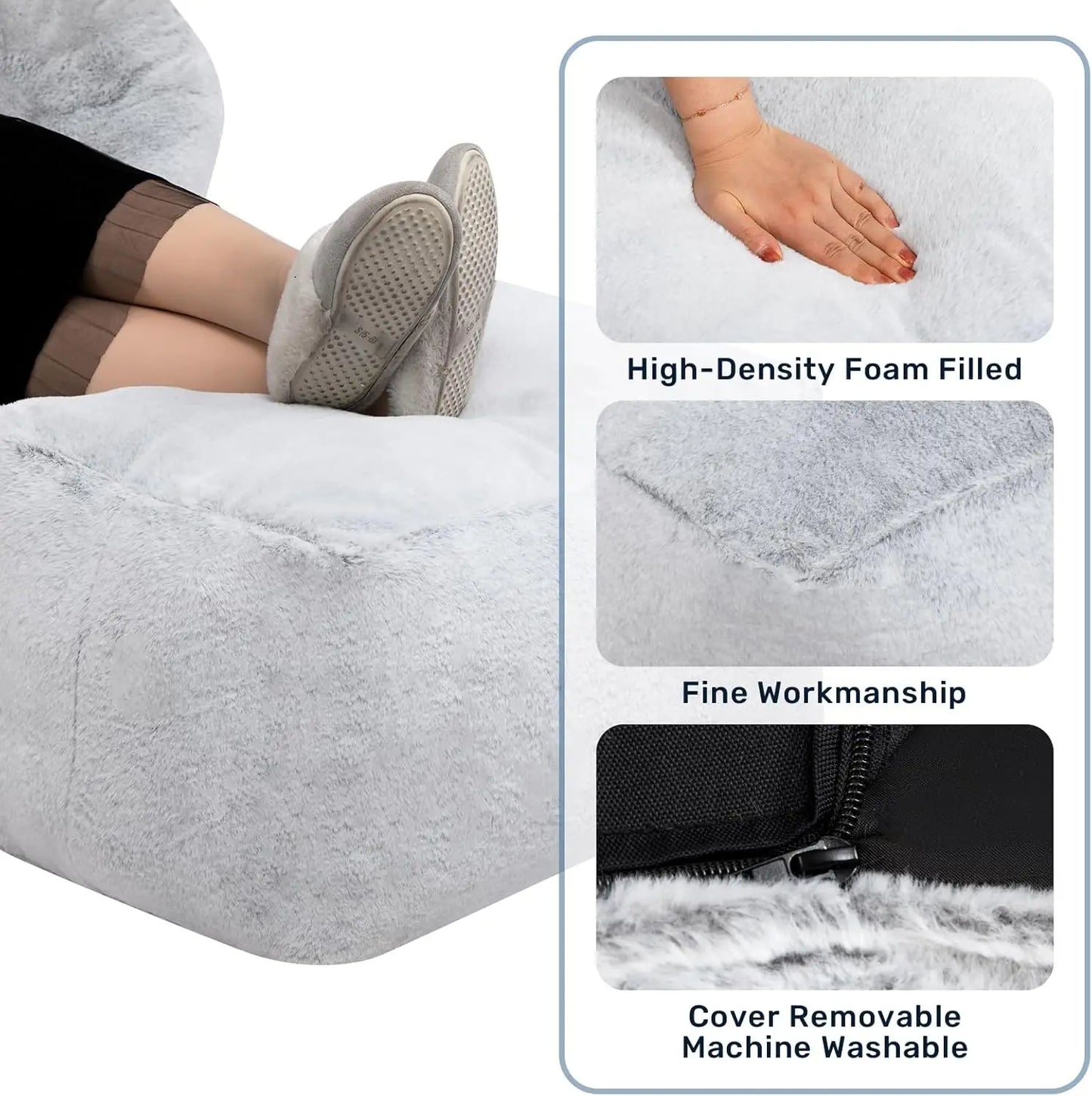 15""(H) Bean Bag Ottoman Pouf, 6.6Lb Memory Foam Filled