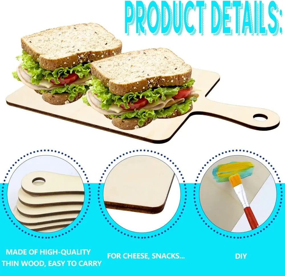 16 Pack Unfinished Wood Cutting Boards with Handle (9.4" x 5.5")