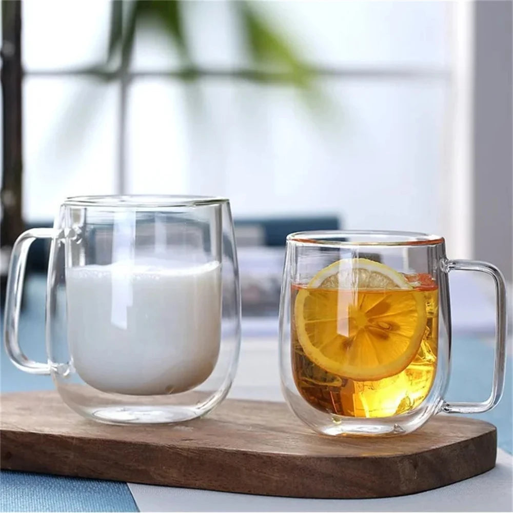 1pc Double Wall Glass Coffee Cup with Handle 150-350ml
