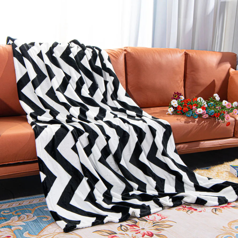 Flannel Throw Blanket, Black and White Pattern