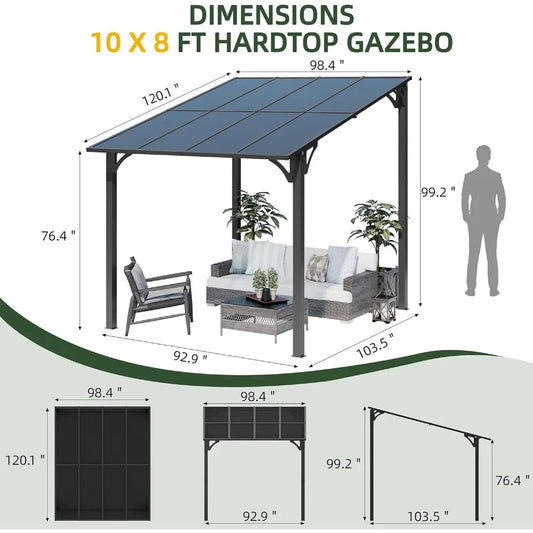 "Large Patio Gazebo with Wall-Mounted Pergola,