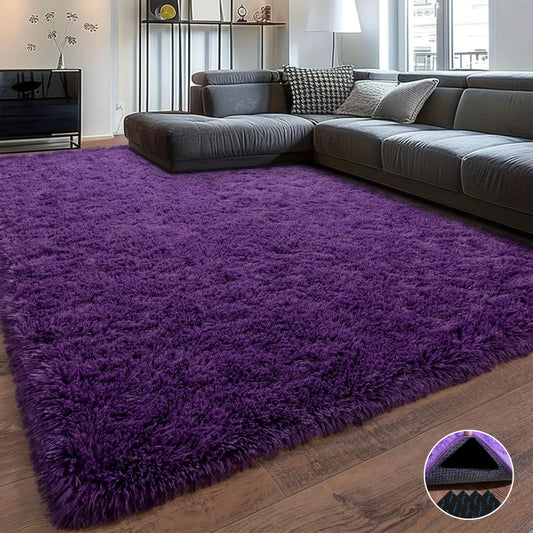 Purple Soft Shaggy Non-Slip Rugs Luxury Plush Carpet with 4 Rug Stickers