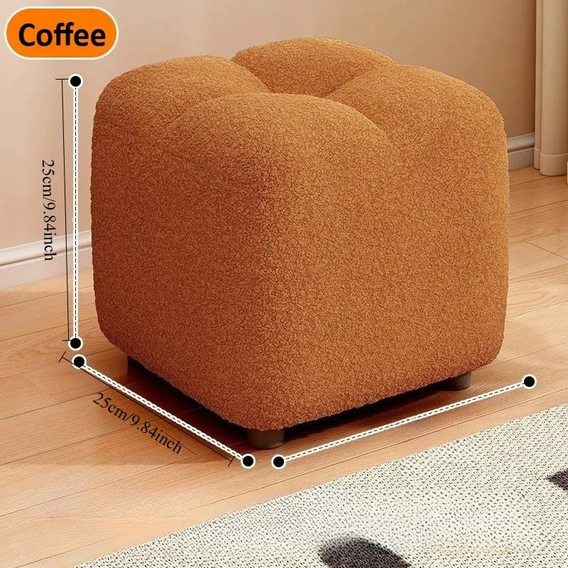 Lambs Wool Small Pouf Stool - Plush Sitting Cushion for Sofa