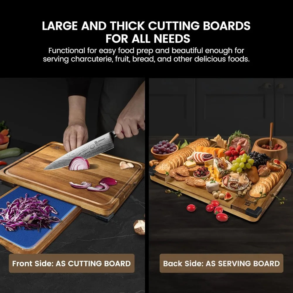 Cutting Boards Large Set of 7, Acacia Wood Charcuterie