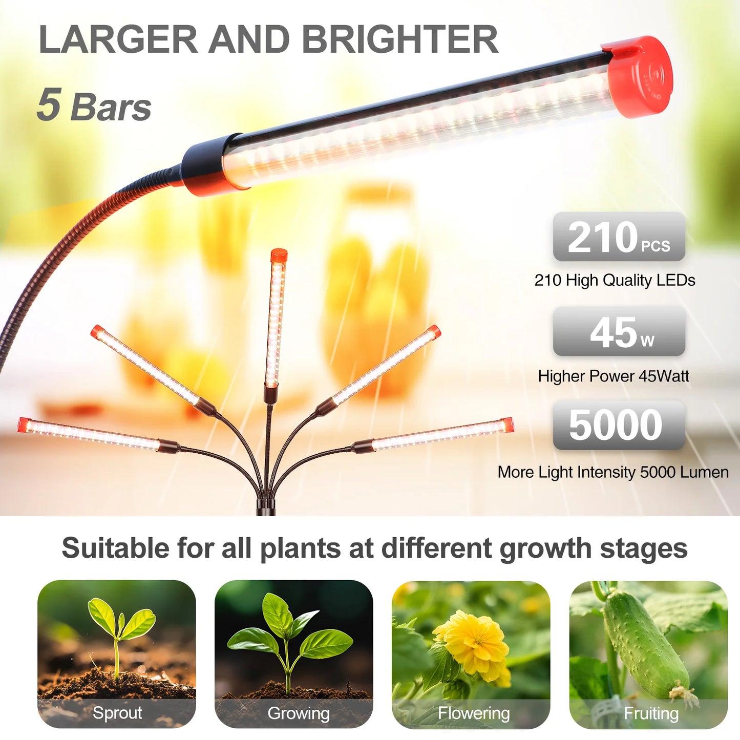 ! 45W, NOT 15W, , 5Head Stand Grow Lights