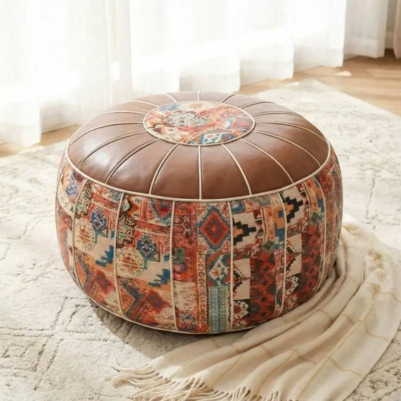 Round Storage Ottoman Pouf, Padded Footstool with Soft Item Organiser