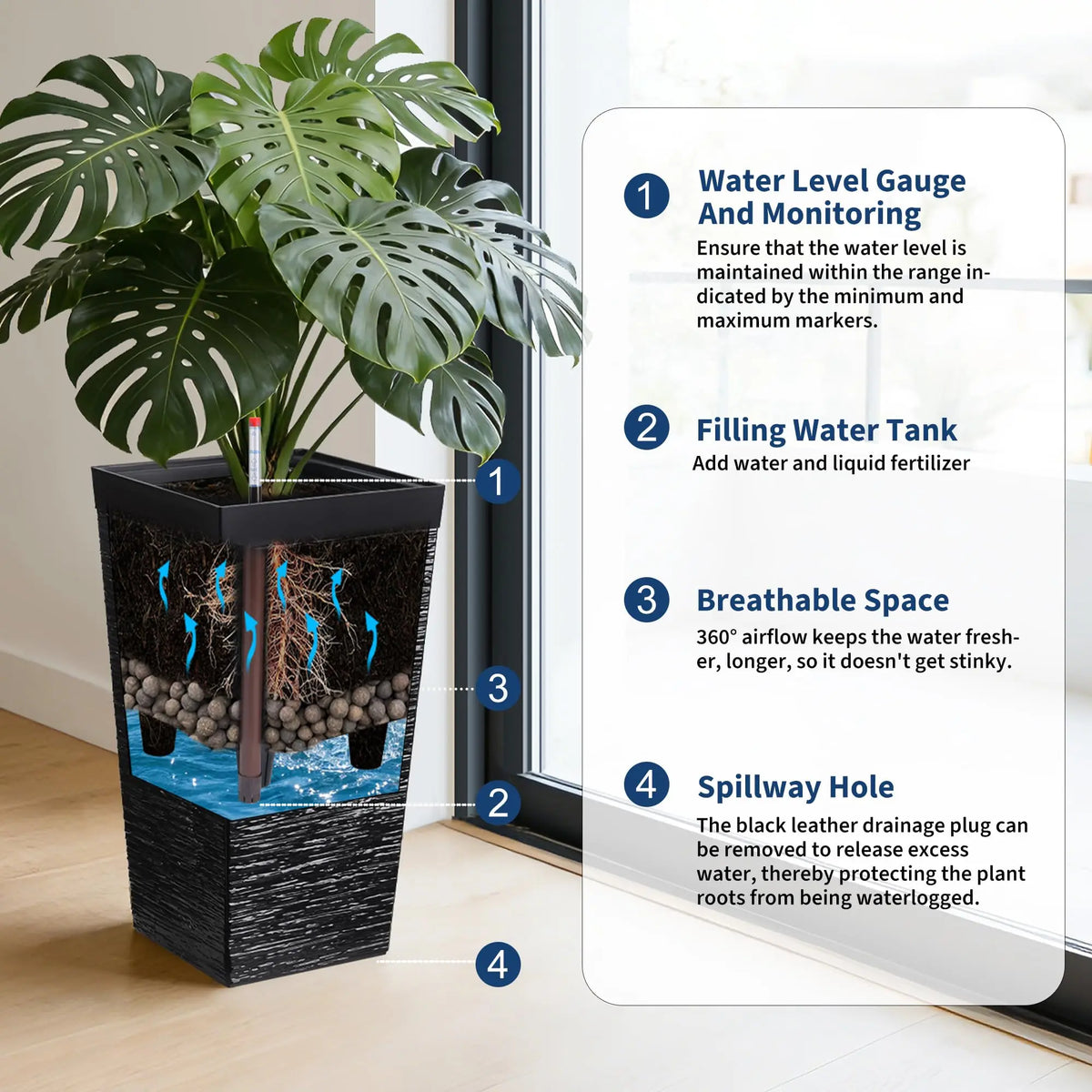 22.5'' Tall Planters Set Of 2, Self Watering Outdoor Indoor Planter Pots