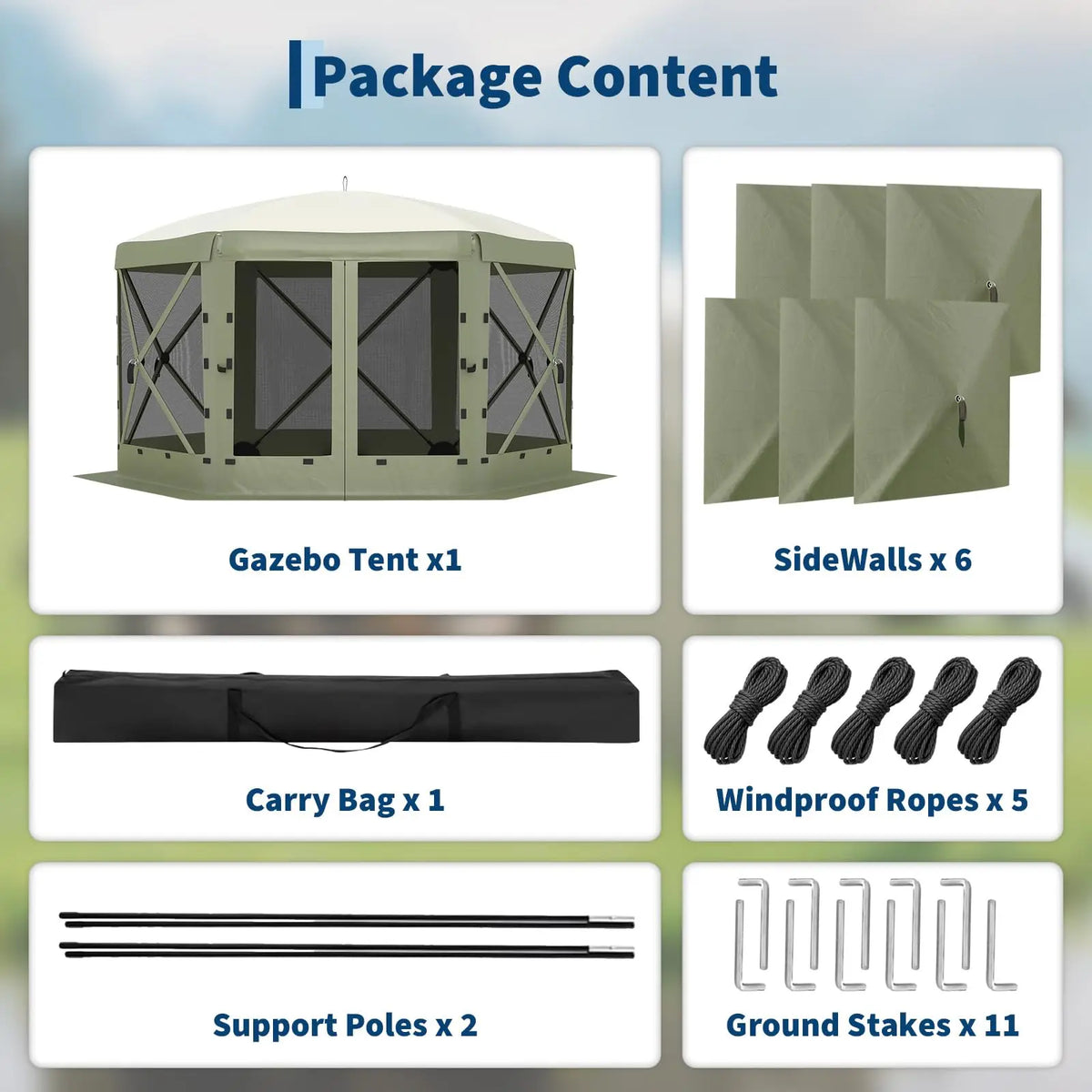13x13 ft Pop-Up Tent, Quick Setup, 6-Sided 2 Doors & 6 Removable Panels