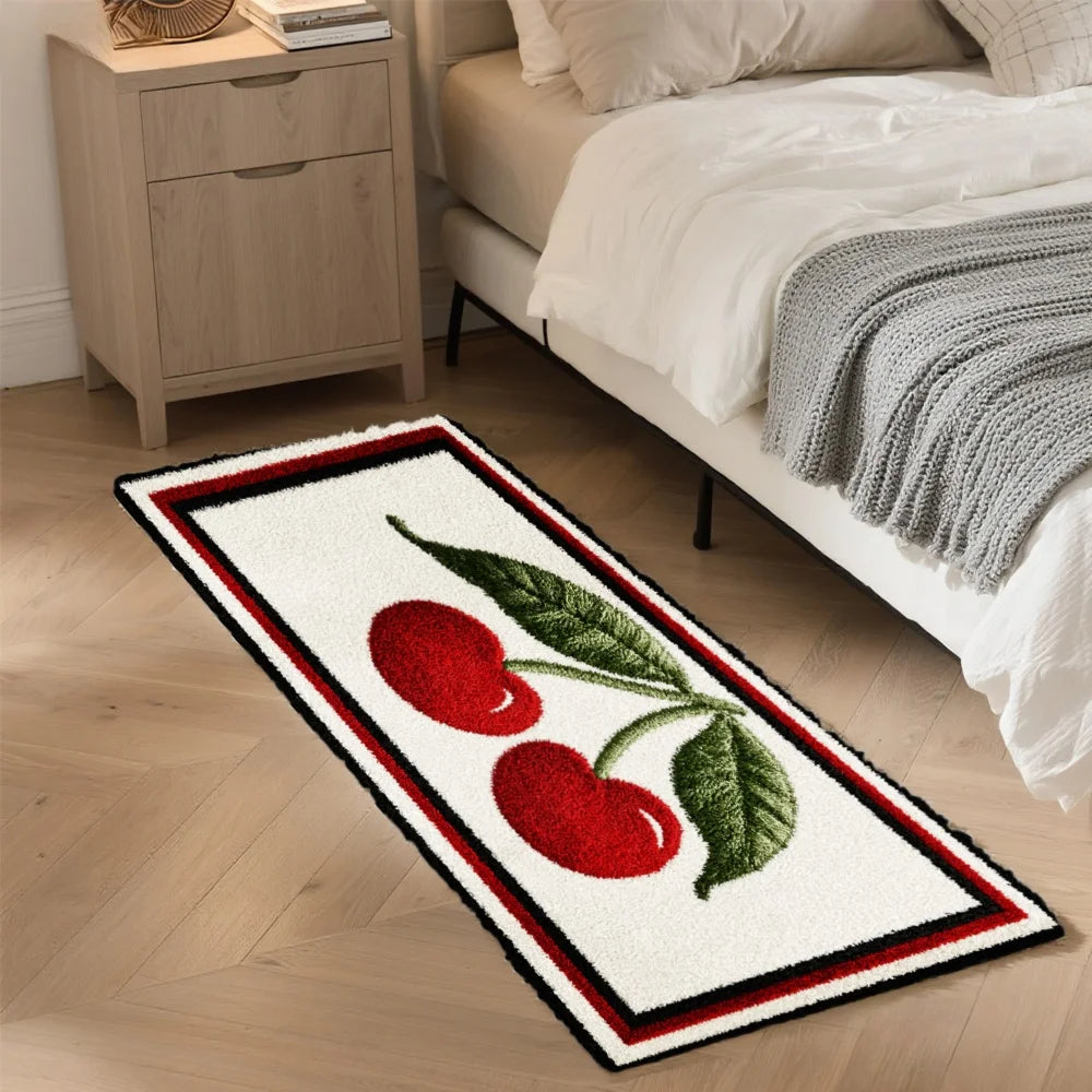 3PCS Mat Set,  Front Door, Kitchen,  Cherry Pattern With Green Leaves