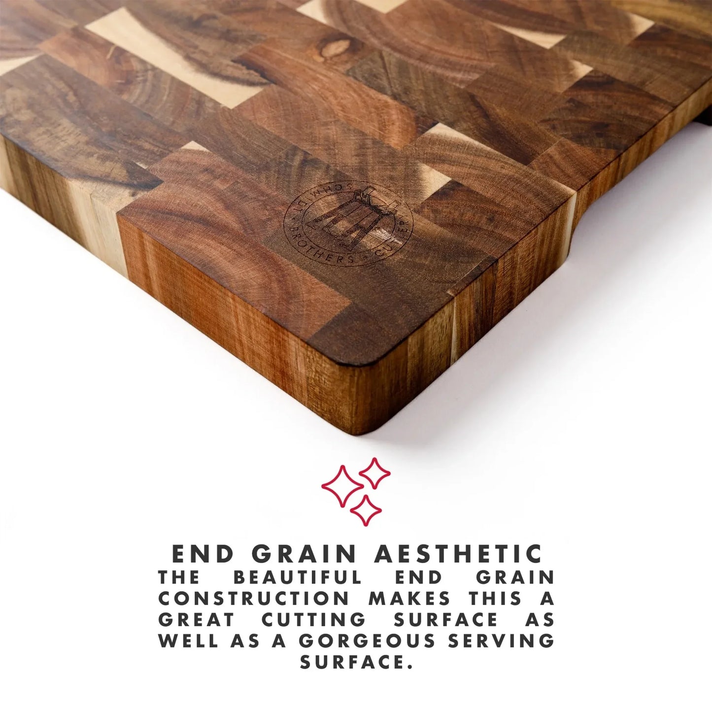 18 Inch Acacia End-Grain Cutting Board, Reversible Wood Butcher Block