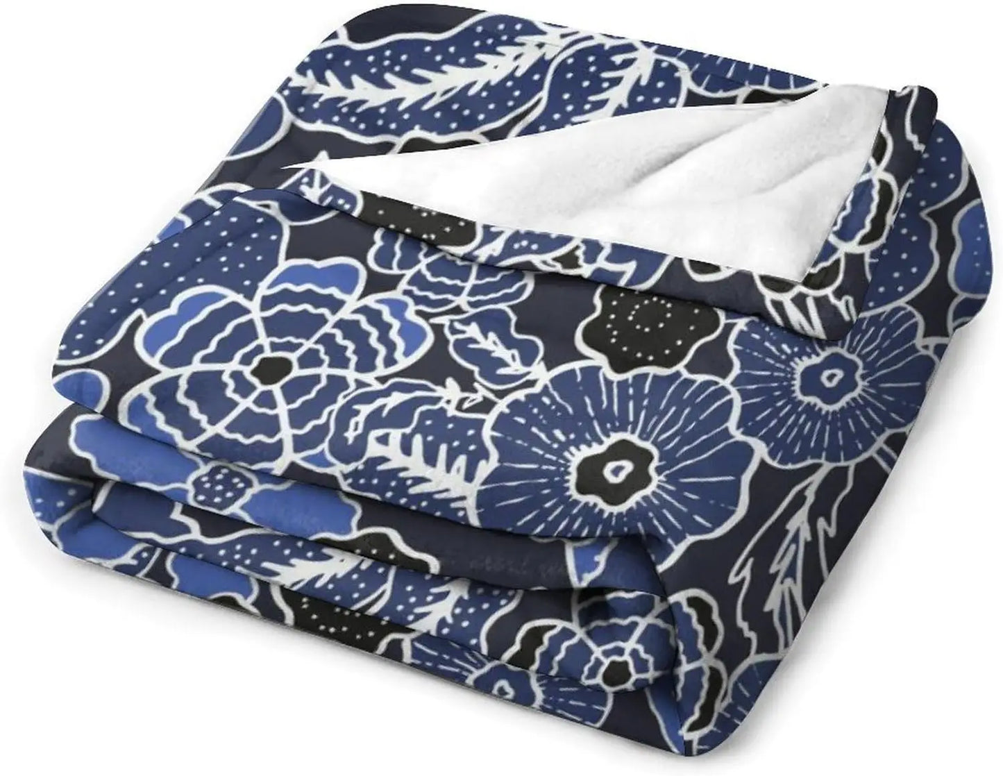 Blue Floral Throw Blanket Super Soft Flannel Fleece Lightweight Blanket