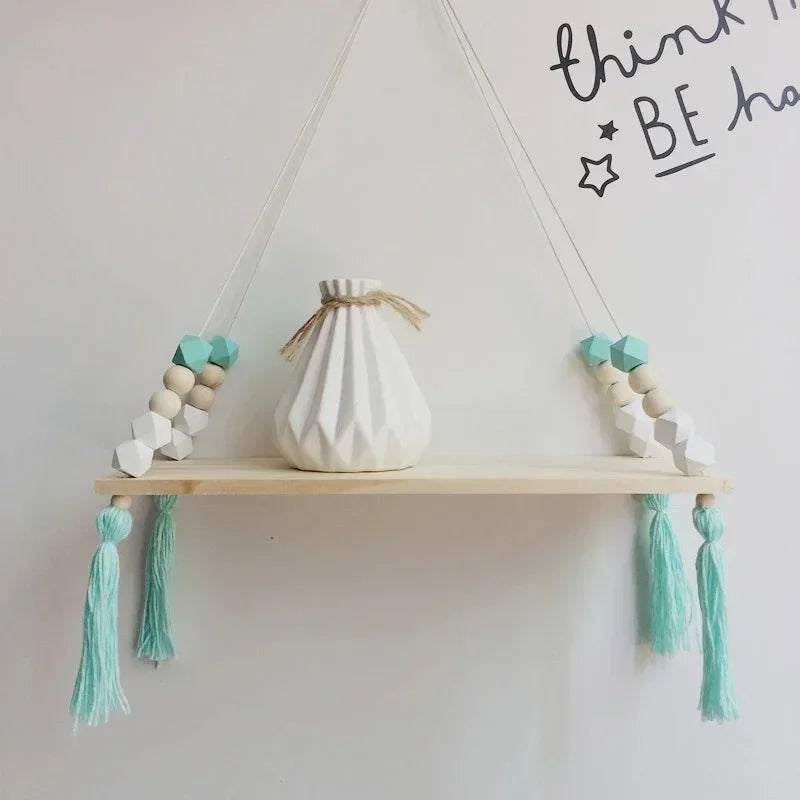 Nordic style colorful tassel wooden Wall Shelf Wall