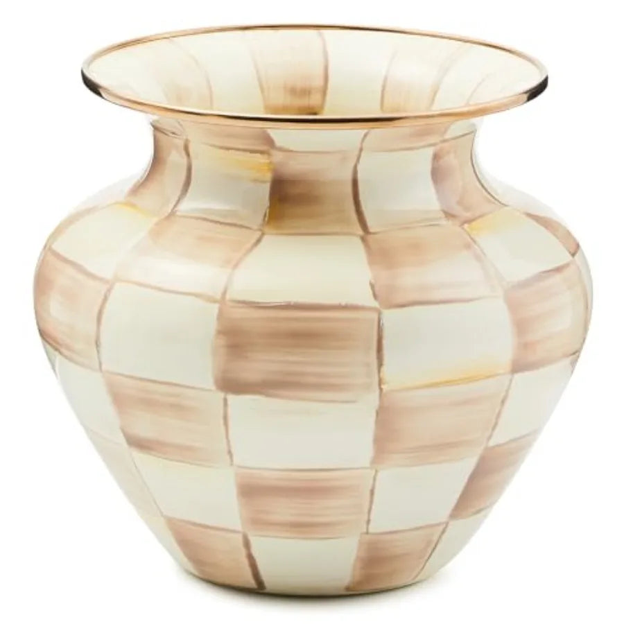 Enamel Large Vase, Unique Flower-Vase Brown-and-White