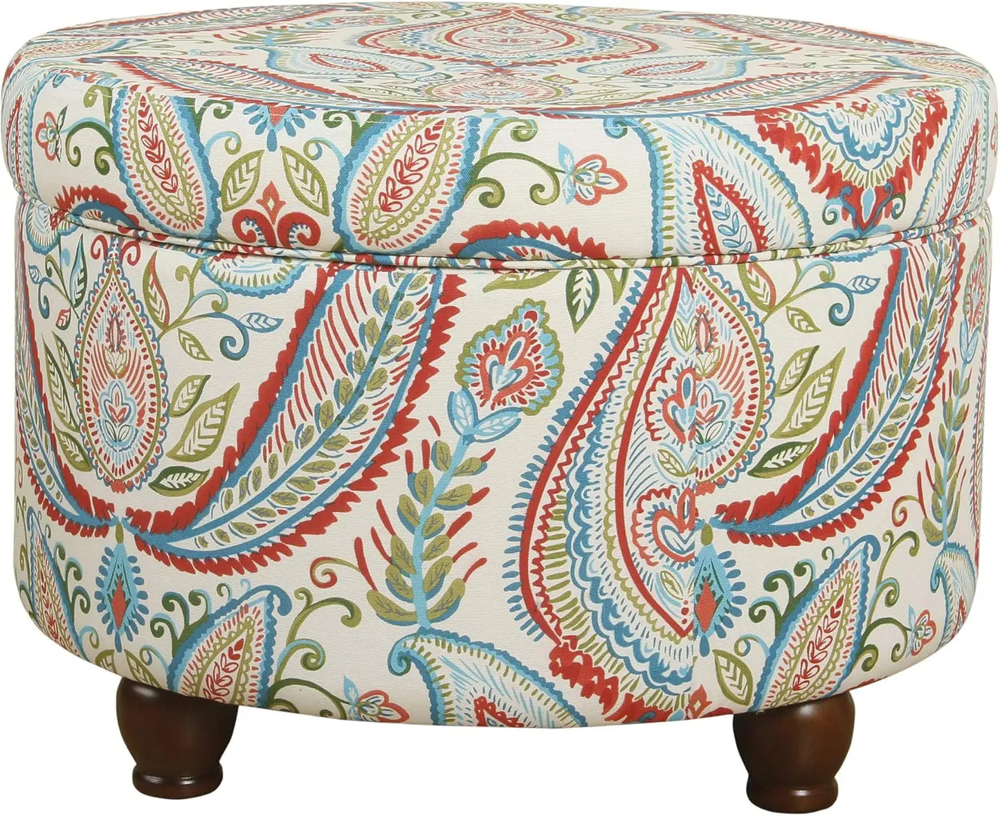 Upholstered Round Storage Ottoman (Grey Medallion)