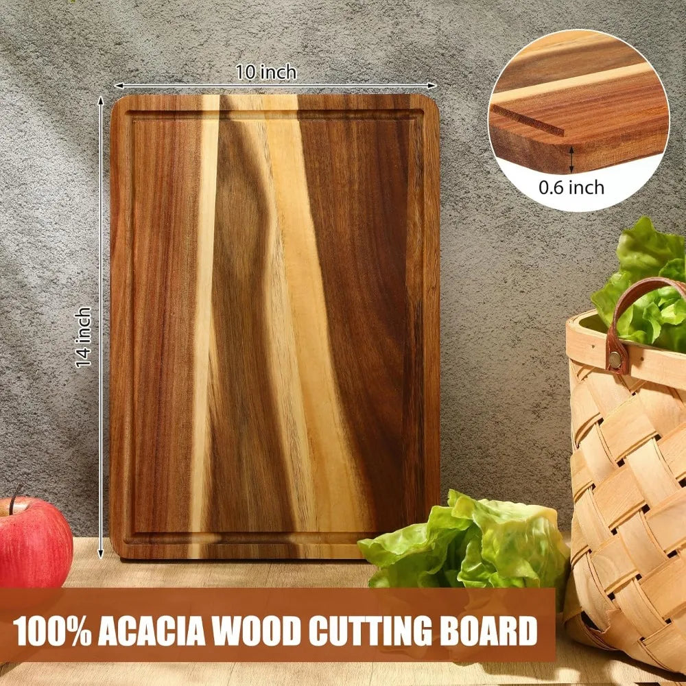 6 Pieces Acacia Wood Cutting Board 14 x 10 Reversible Charcuterie