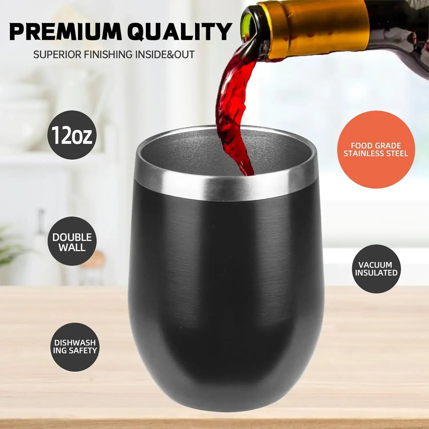 12oz Wine Tumbler with lid, Stainless Steel Travel Mugs