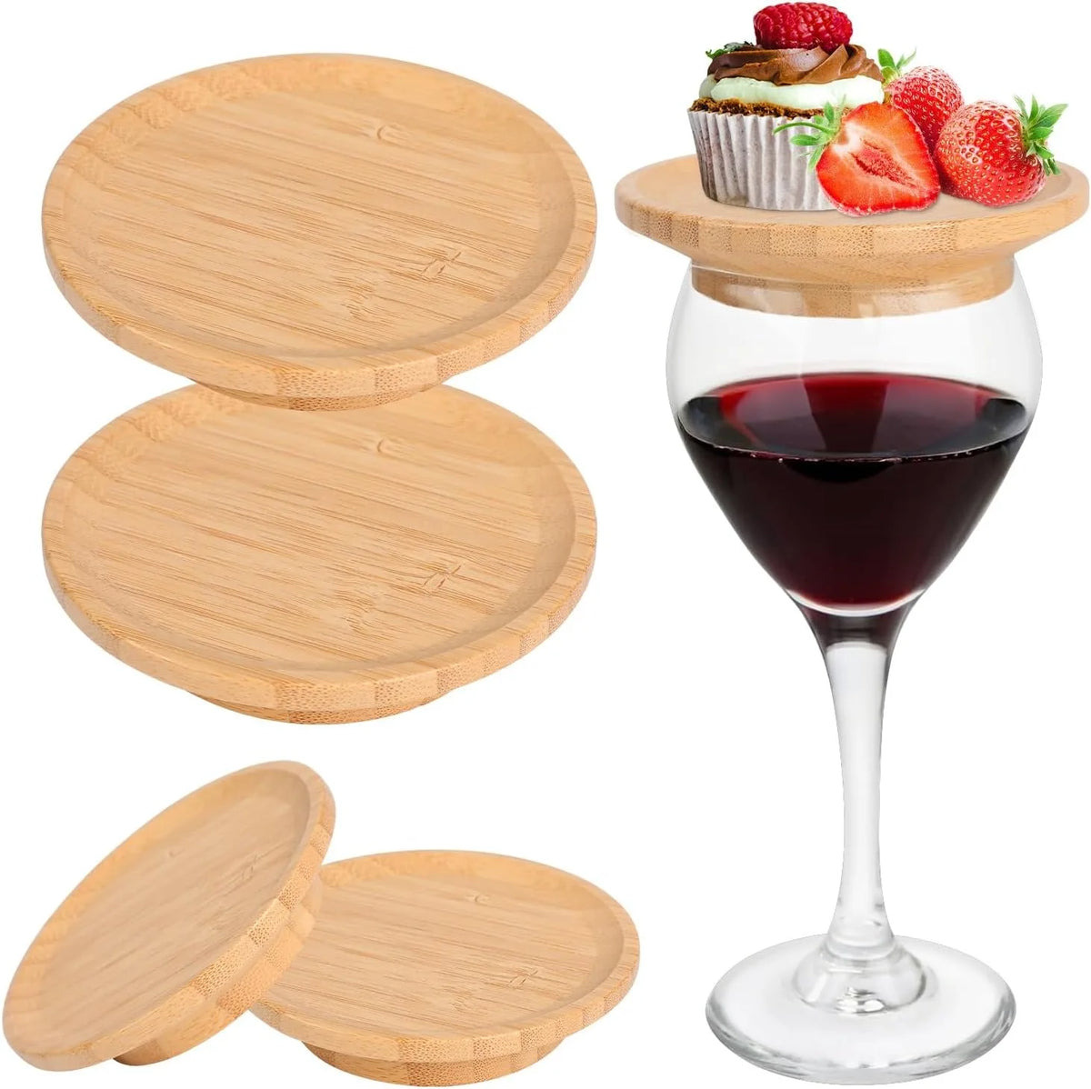 2 Pcs Bamboo Wine Glass Topper Coasters Plate, Charcuterie Board