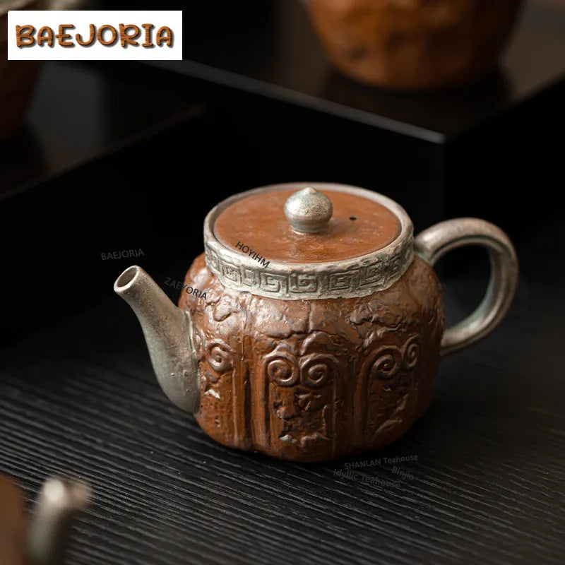 Antique Gilded Silver Lotus Ceramic Teapot