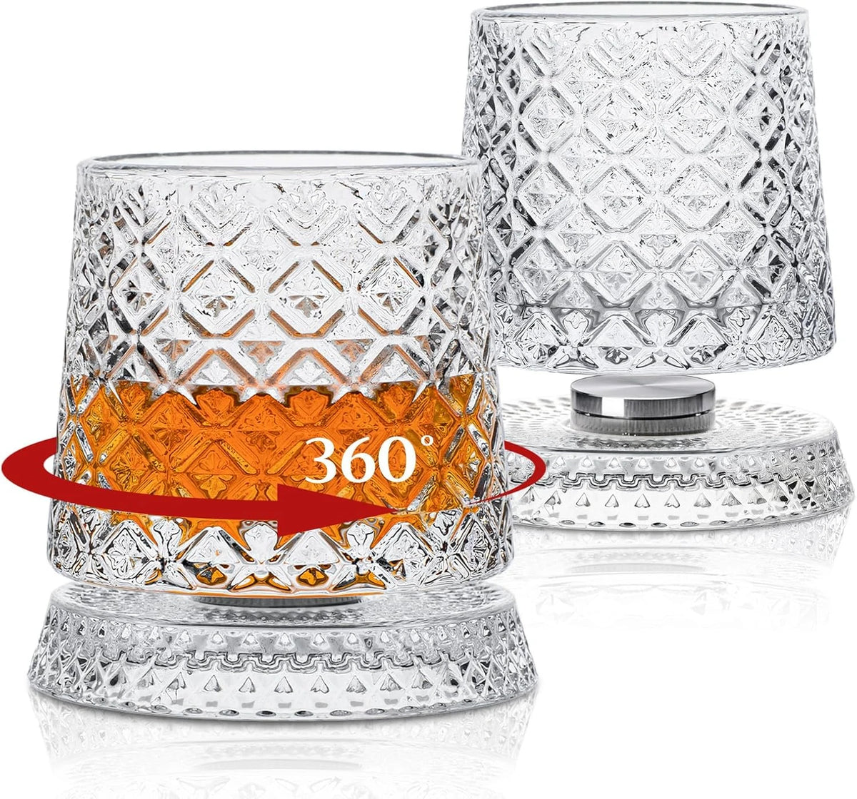2PC Luxurious Rotating Crystal Whiskey Glasses – 360 °