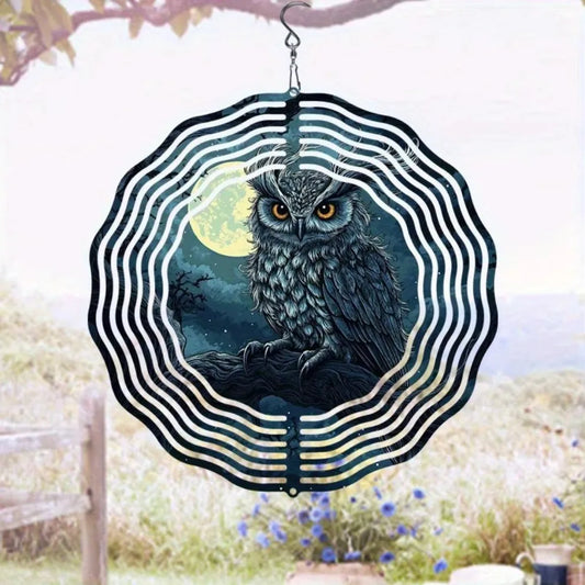 2D Metal Rotating Wind Chime (Owl on Branch, 360° Hook)