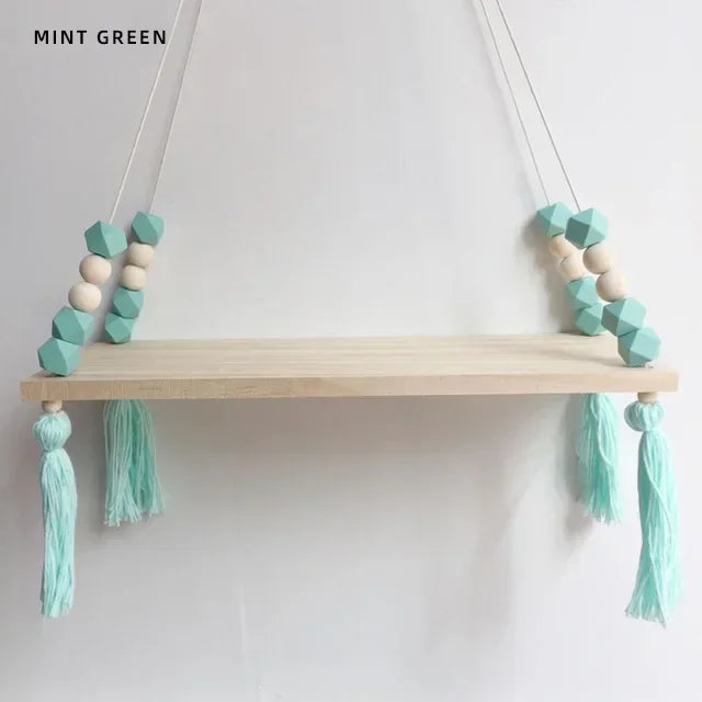 Nordic style colorful tassel wooden Wall Shelf Wall