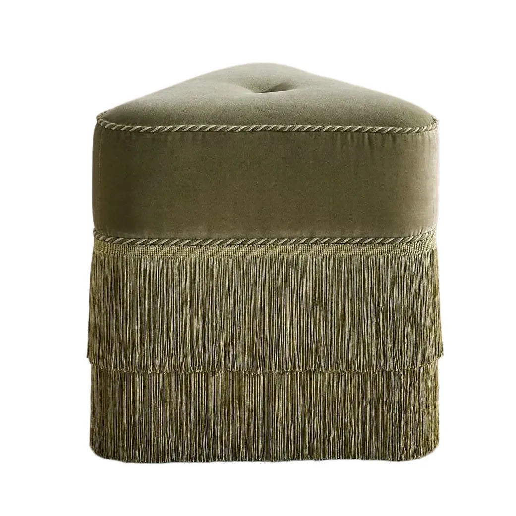 Velvet Triangular Pouf Ottoman with Tassel Stool