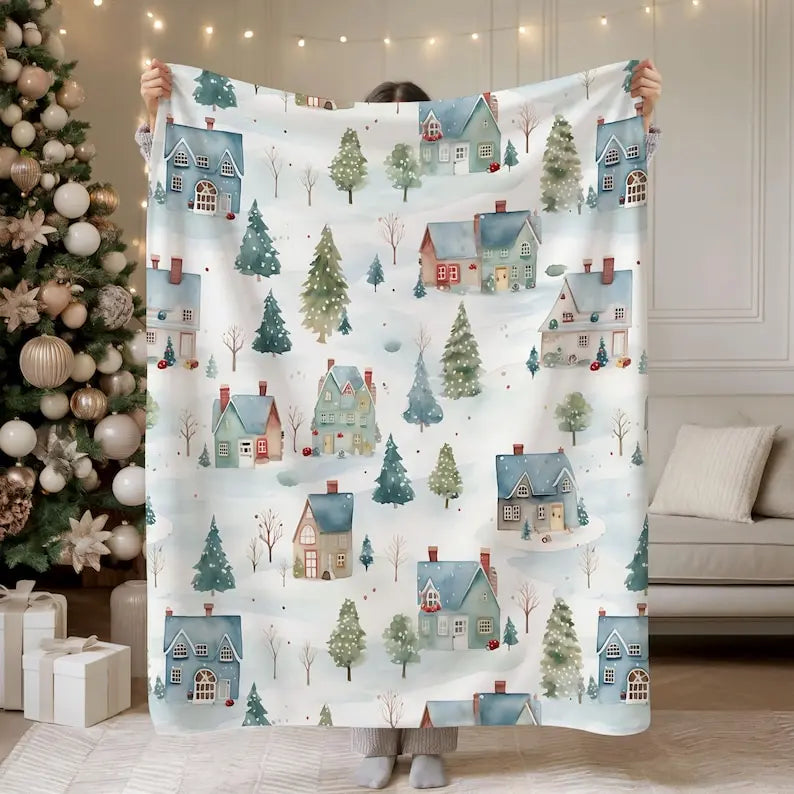 Village Blanket, Snowy Winter Trees Throw