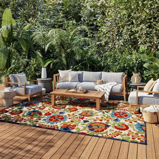 Indoor/Outdoor Multicolor 7'10'' x 10'6'' Area--Rug, Easy--Cleaning, Non Shedding