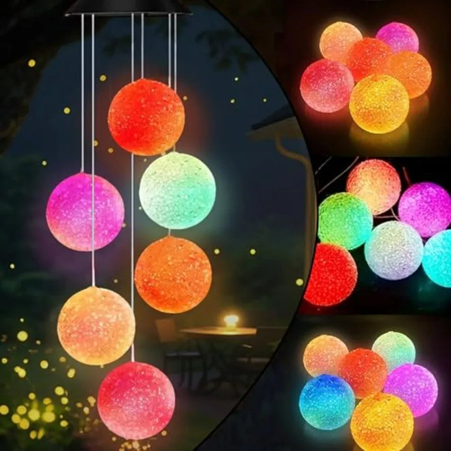 Solar Wind Chime for Outside, Solar Powered Color Changing Crystal Ball