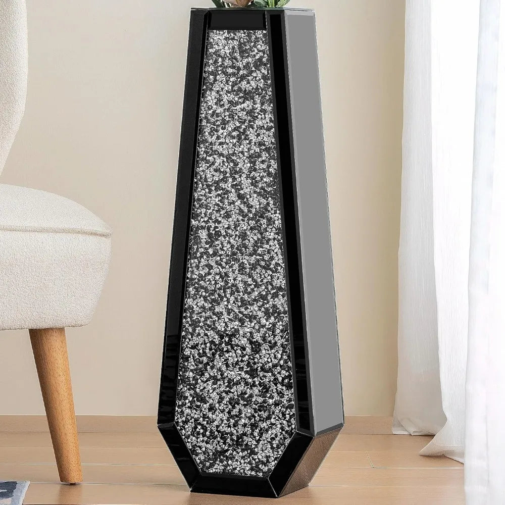 Elegant 30-inch Tall Black Crystal Glass Floor Vase