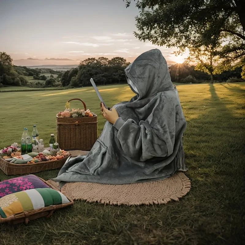 Soft Double-Sided Wearable Hooded Blanket Pajamas