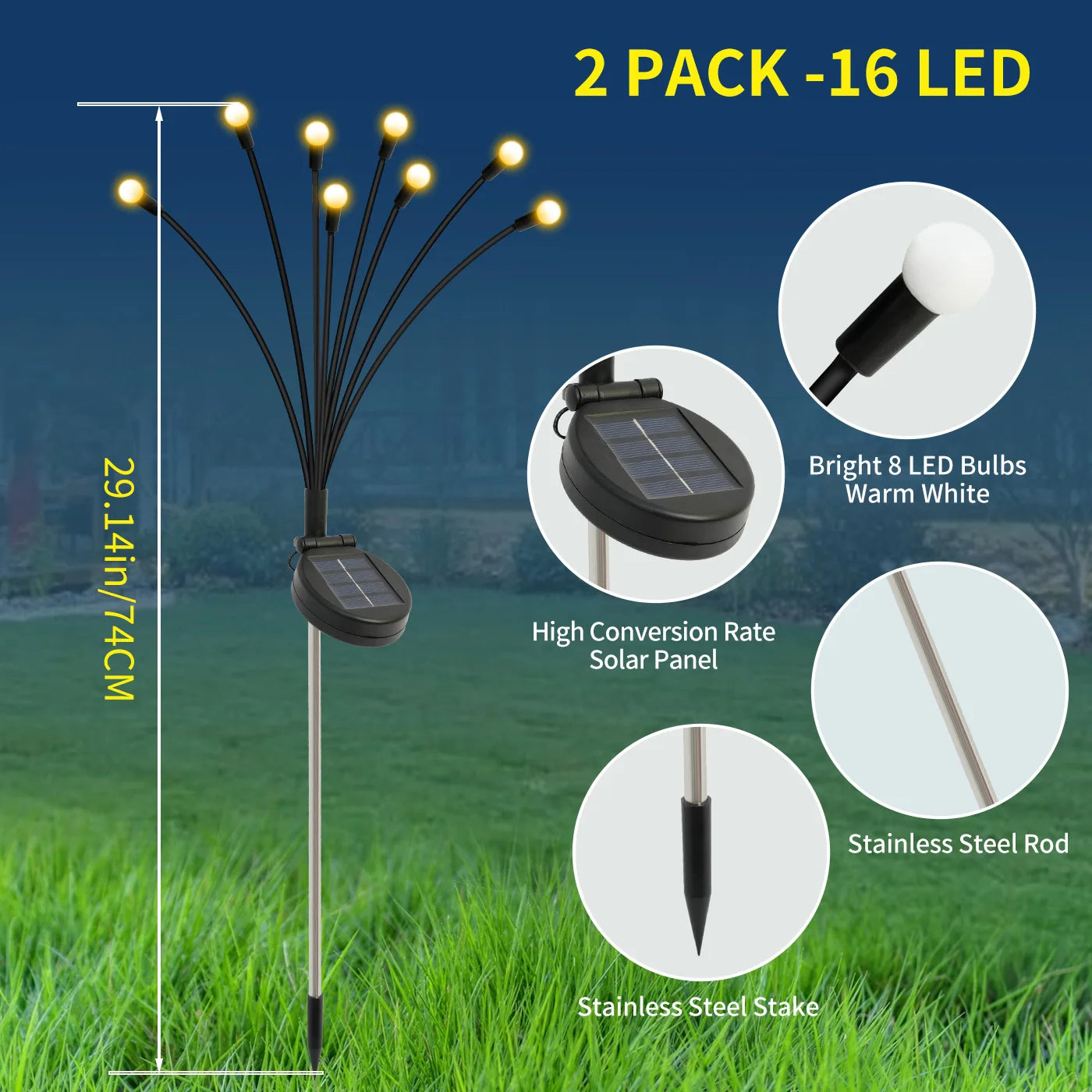 8-Head Solar Firefly Lights LED Solar Outdoor Waterproof  Flexibility