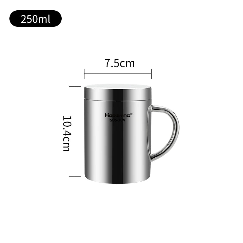 200ml-500ml Mug, 304 Stainless Steel Double Cover Coffee Mug, Beer Mug,