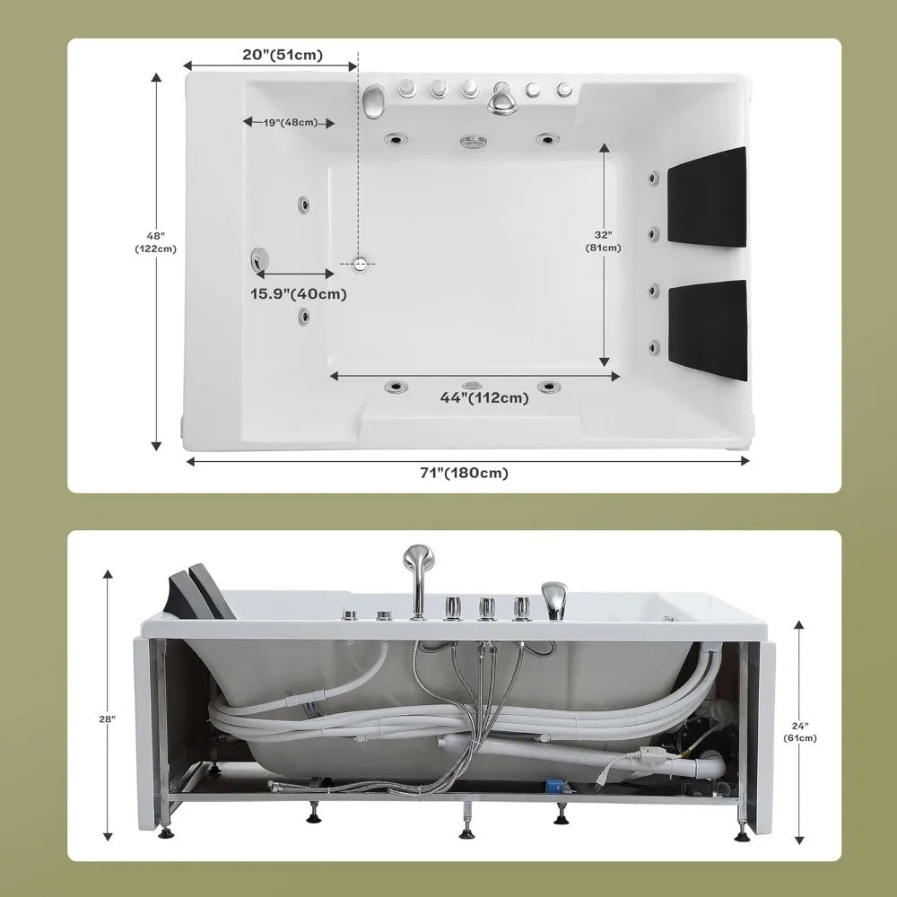 Double Head Acrylic Whirlpool Bathtub, 2-person Hydraulic Massage