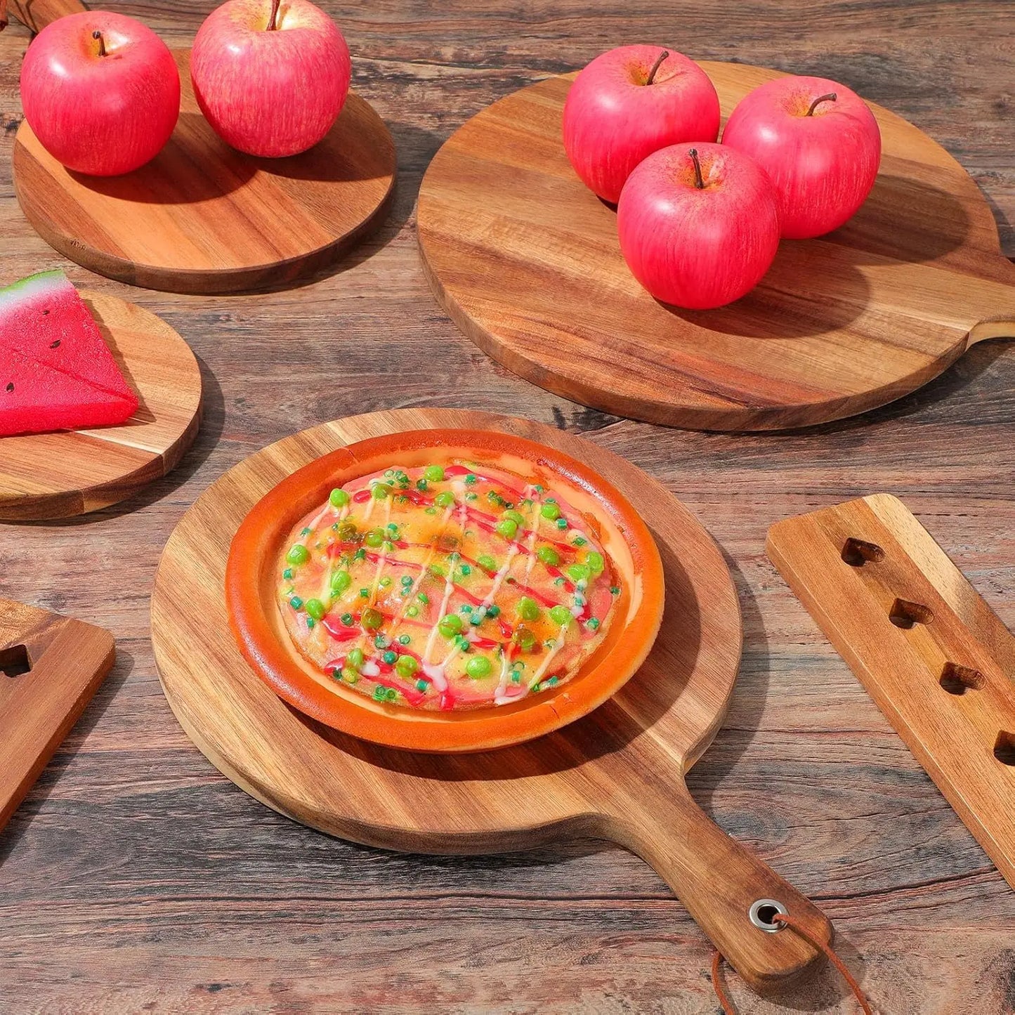20 Pcs Round Acacia Wood Cutting Board Set with Handle