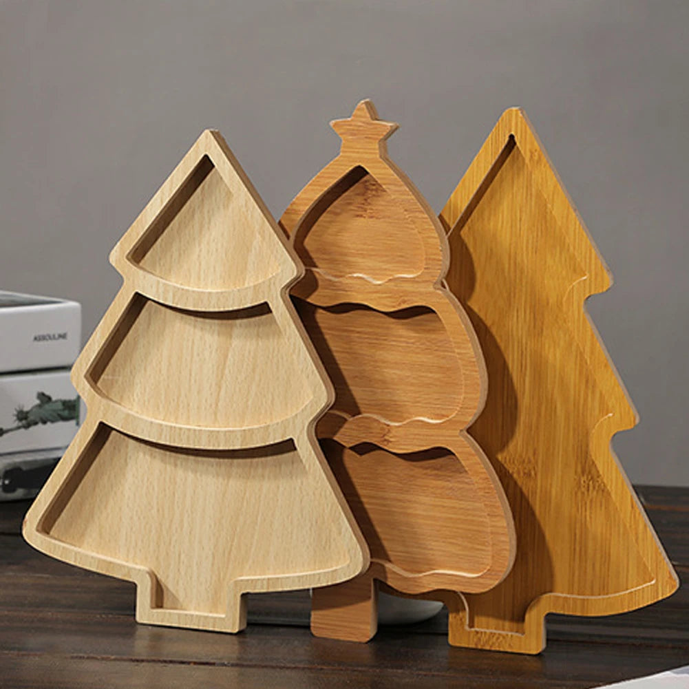 Wooden Snack Dish Wood Tray Christmas Tree