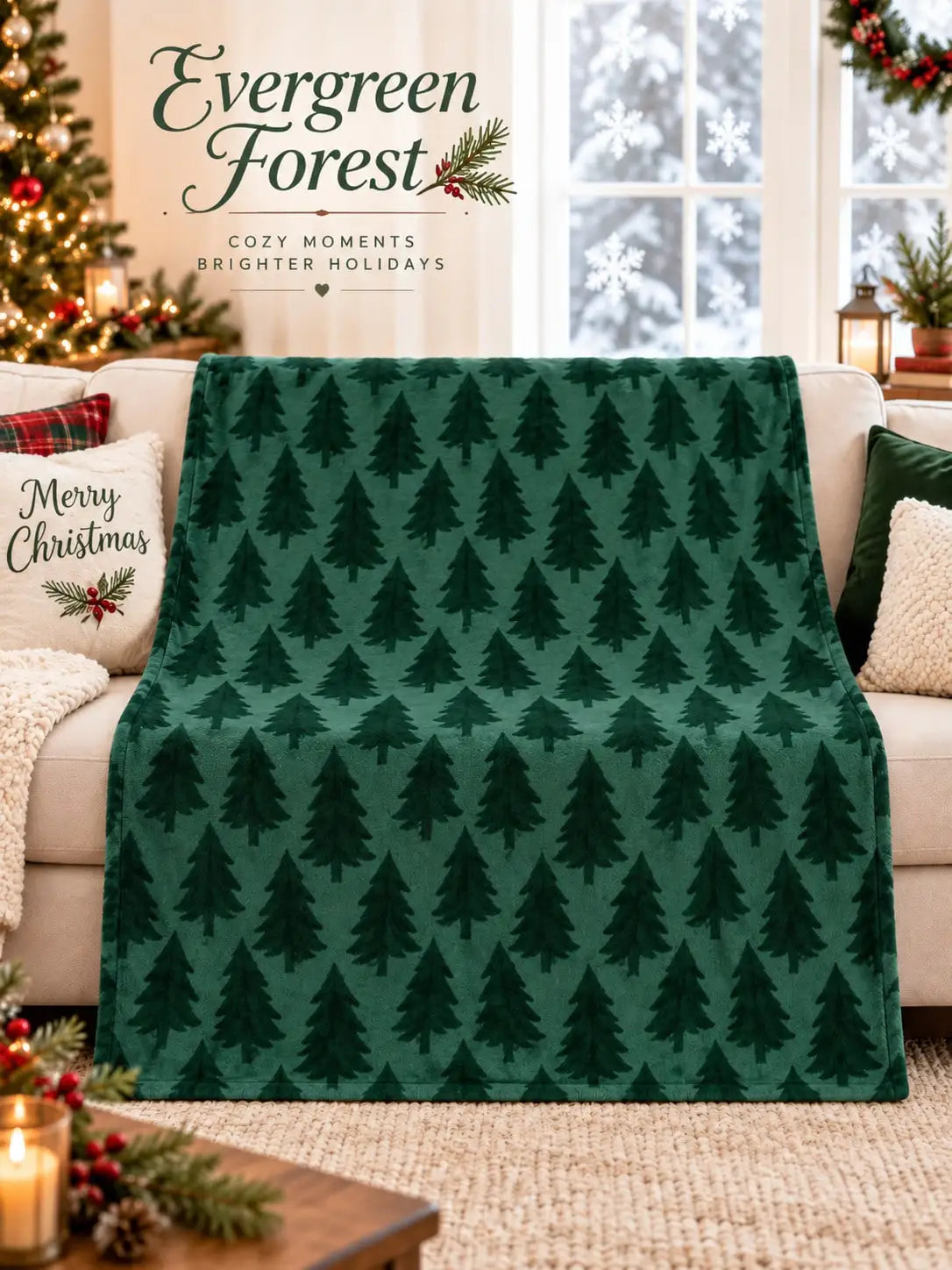 Christmas Flannel Blankets & Throws Evergreen Pine Tree