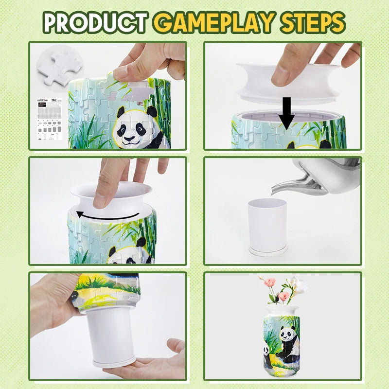 3D Flower Vase Puzzle Panda Porcelain Design Made Plastic