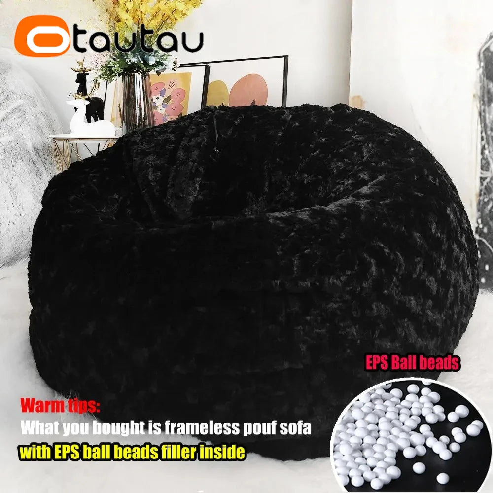 Faux Bunny Fur Bean Bag Pouf with Filling