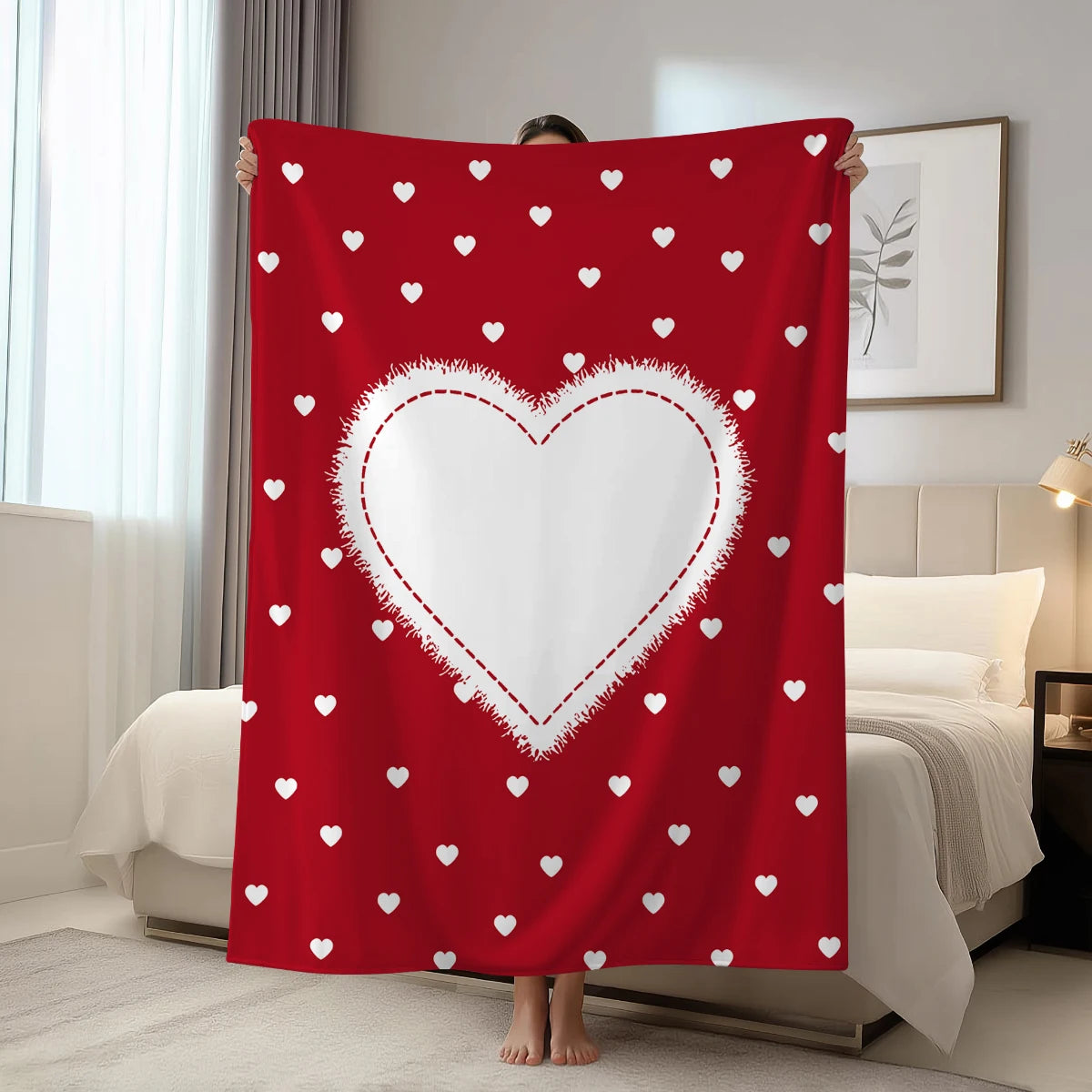 1pc  blanket, ultra soft and comfortable  heart-shaped rose