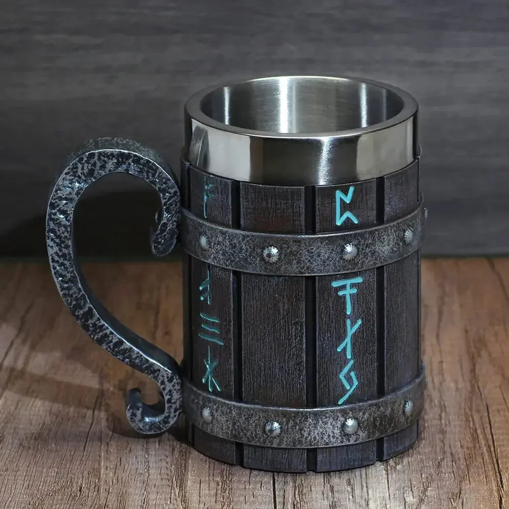 Viking Vintage Oak Barrel Beer Mug Stein with Stainless Steel Liner Coffee Cup
